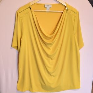 4 FOR $24 Yellow Drape Cowl Neck Office Business Cute Comfy Casual Spring Blouse